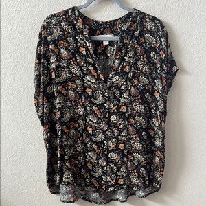 Treasure and bond Floral Black and Orange Women's Top size 1X NWT